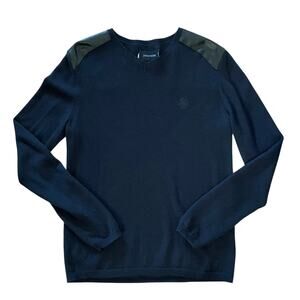 Zadig & Voltaire Peter Patch Navy Blue Wool Cashmere Leather Wolf V-Neck Sweater